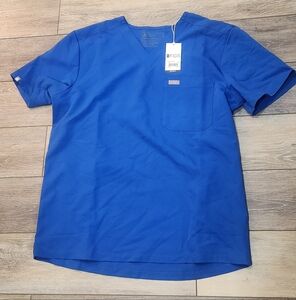 Figs Men Leon Double Pocker Front Blue Scrubs Short Sleeve Shirt Size Large
